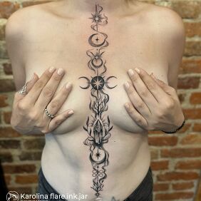 Tattoo Lunar Body Axis underboob motif: black and gray style: graphic / illustrative