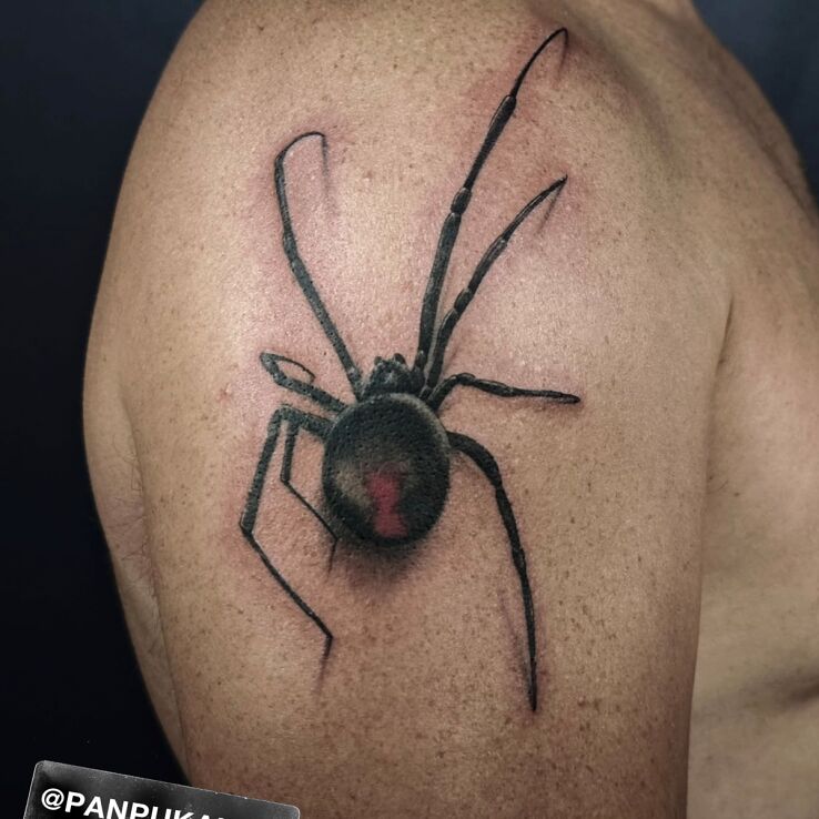 Tattoo Pająk in black and gray motif and realistic style On the arm