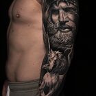 Warrior in a lion's skin, Hercules and Pegasus — black & grey