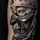 Samurai in Oni Mask with Headband — Black & Grey