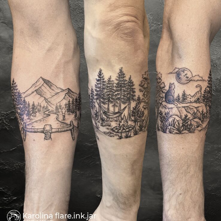 Tattoo Szlak dookoła ręki in nature motif and engravings / gravure style On the arm