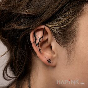 Tattoo Sharp contours of the auricle behind the ear style: minimalistic