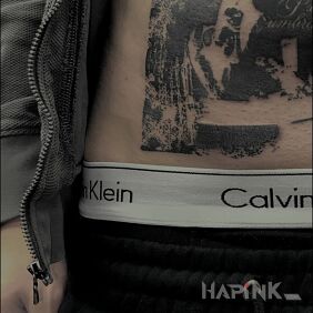 Tattoo Abstrakcyjny prostokątny kadr on the stomach motif: black and gray style: blackwork / blackout