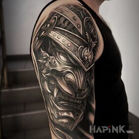 Tattoo Samurai — black & grey realism on the shoulder motif: characters style: realistic