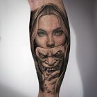 Woman with Oni Mask — black & grey