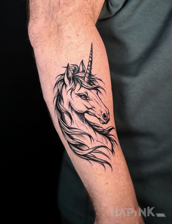 Tattoo Jednorożec z charakterem in graphic / illustrative style On the arm