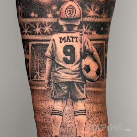 Tattoo Son On the arm motif: characters style: realistic