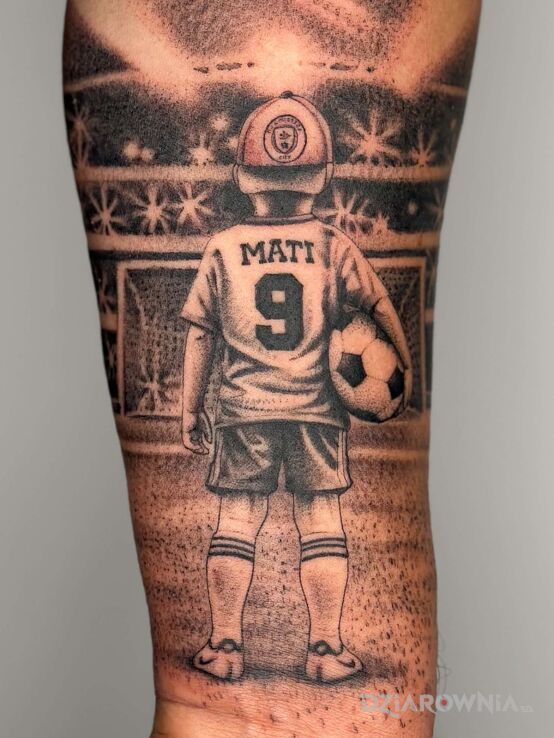 Tatuaż Syn w motywie Sport i stylu dotwork na ręce