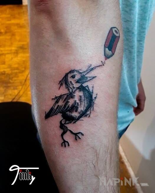 Tattoo Dziobak ;) in animals motif on the forearm