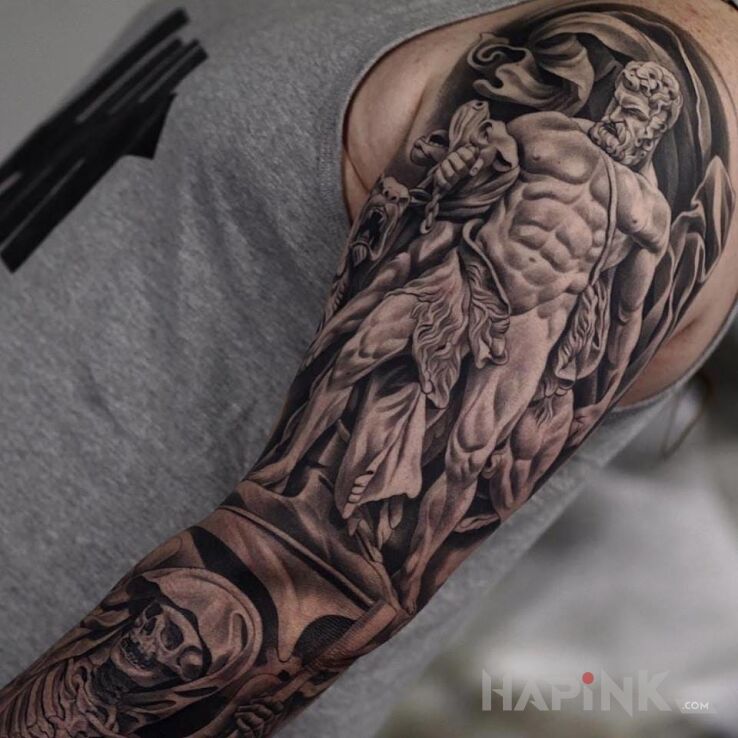 Tattoo Grecki heros in characters motif on the forearm
