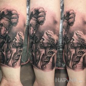 Tattoo A pair of lovers on the forearm motif: 3D style: realistic