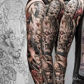 Tatuaż Smoczysko na przedramieniu motyw: smoki styl: japońskie / irezumi