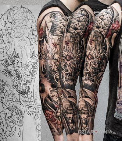 Tatuaż smoczysko w motywie smoki i stylu japońskie / irezumi na ramieniu