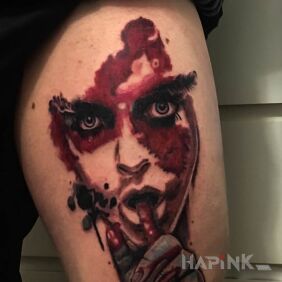 Tattoo Color face link to timelapses in the description ;) on the leg motif: colorful