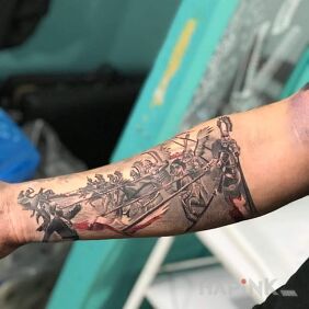 Tattoo C.D.N on the forearm motif: war