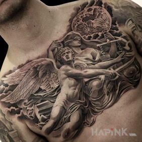Tattoo Angel and Temida on the chest motif: characters