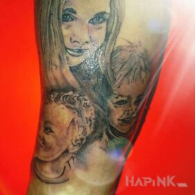 Tattoo Portrait on the forearm motif: faces