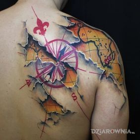 Tatuaż Mapa na łopatkach motyw: kolorowe