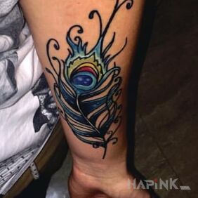 Tattoo Peacock feather on the forearm motif: other