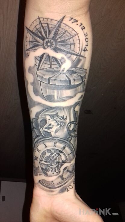 Tattoo Klepsydra in other motif on the forearm