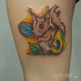 Tattoo Squirrel on the leg motif: animals