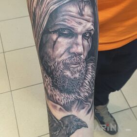 Tattoo Viking Floki :) on the forearm motif: characters style: realistic