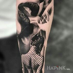 Tattoo Sexy lips on the forearm motif: 3D style: realistic