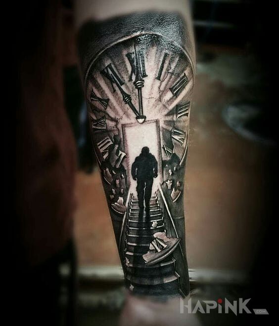 Tattoo Wrota czasu in characters motif on the forearm