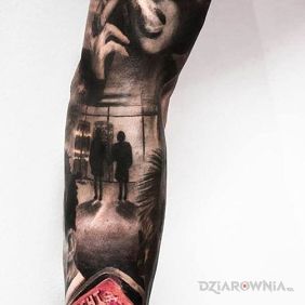 Tatuaż Fight Club na ramieniu motyw: twarze styl: realistyczne