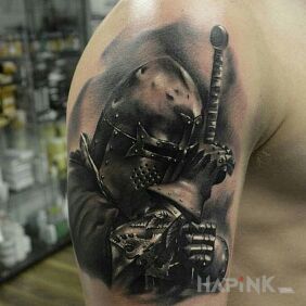 Tattoo Knight on the upper arm motif: 3D style: realistic