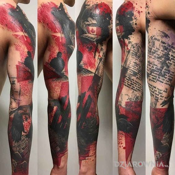 Tatuaż kanada w motywie rękawy na przedramieniu