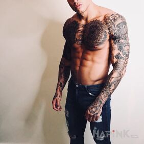 Tattoo Boar on the chest motif: faces style: realistic