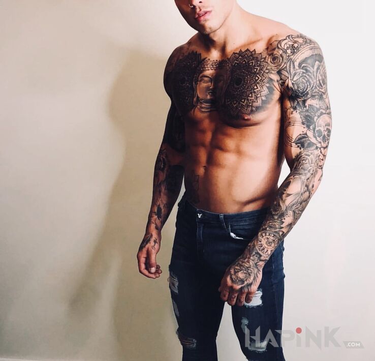 Tattoo Dzik in characters motif and realistic style on the chest