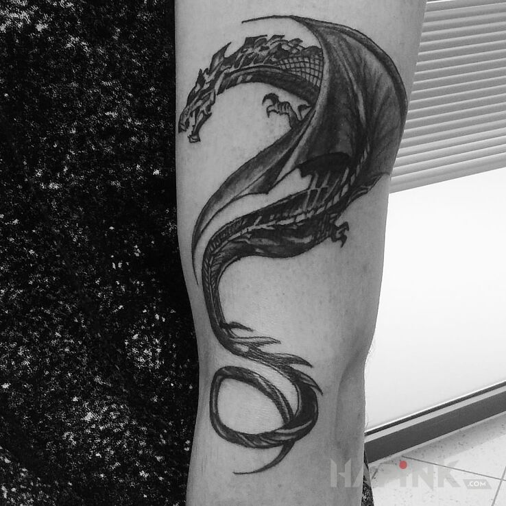 Tattoo Dragon in dragons motif on the forearm