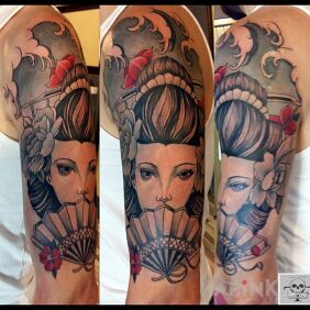 Tattoo Geisha on the upper arm motif: characters style: japanese / irezumi