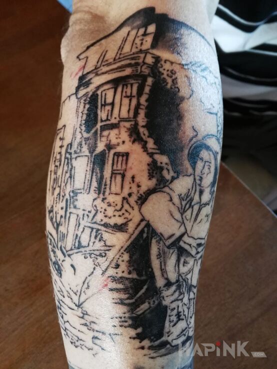 Tattoo Mały powstaniec in war motif on the forearm