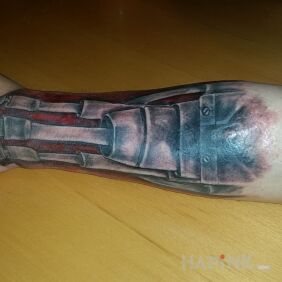 Tattoo As you can see from the photo who is smart will see on the forearm style: biomechanics