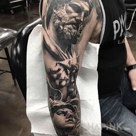 Tattoo Two characters on the forearm motif: faces