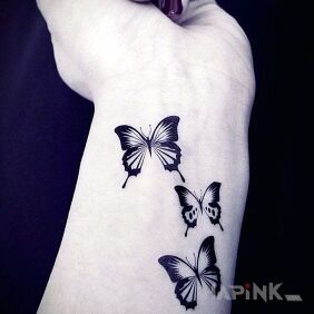 Tattoo Three butterflies on the wrist motif: butterflies