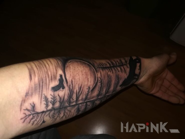 Tattoo Jedziemy do góry in black and gray motif and graphic / illustrative style on the forearm