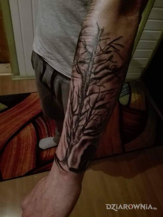 Tatuaż drzewo w motywie pozostałe na przedramieniu