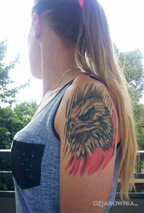 Tatuaż patriotycznie w motywie kolorowe na ramieniu