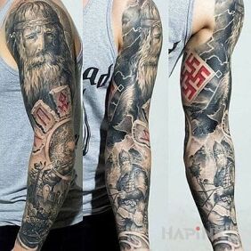 Tattoo Nordic theme on the upper arm motif: sleeves style: realistic