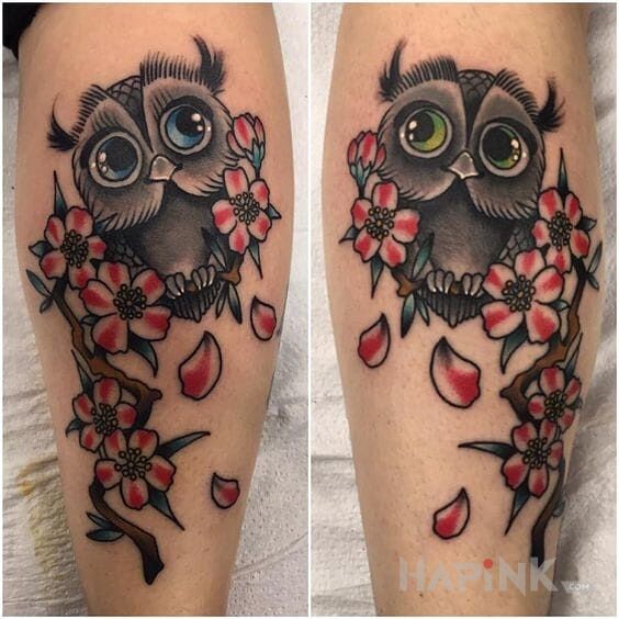 Tattoo Dwie sowy in animals motif on the forearm