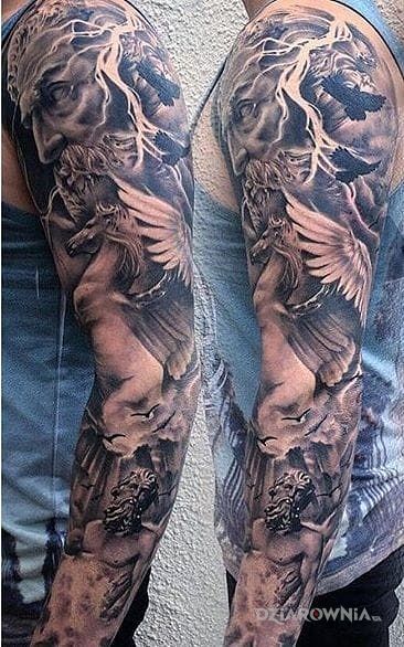 Tatuaż epicki rękaw w motywie 3D na ramieniu
