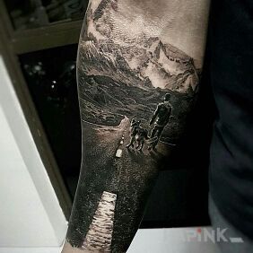 Tattoo Travelers on the forearm motif: 3D style: realistic