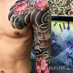 Tattoo Japanese flowers on the chest motif: sleeves style: japanese / irezumi