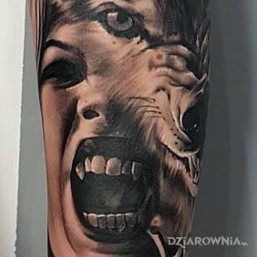 Tatuaż #wampire #wolf #tatoo na przedramieniu motyw: zwierzęta styl: realistyczne