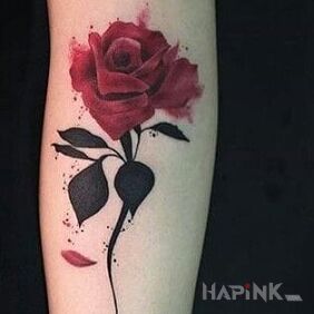 Tattoo Red rose on the forearm motif: colorful