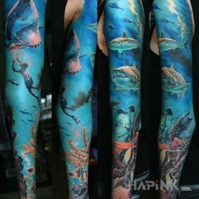 Tattoo Underwater world on the forearm motif: animals style: realistic